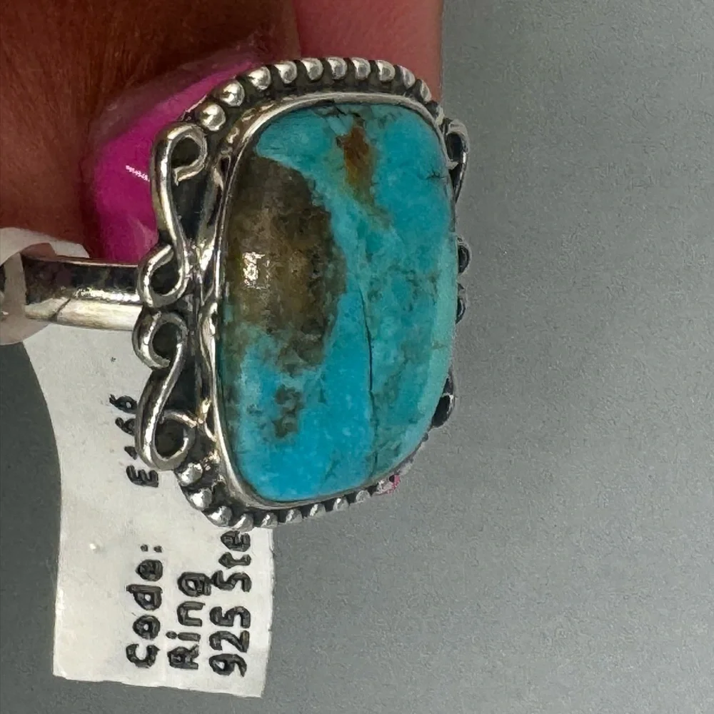 Mojave Turquoise Sterling Silver Ring Sz 9 Statement Boho Southwest